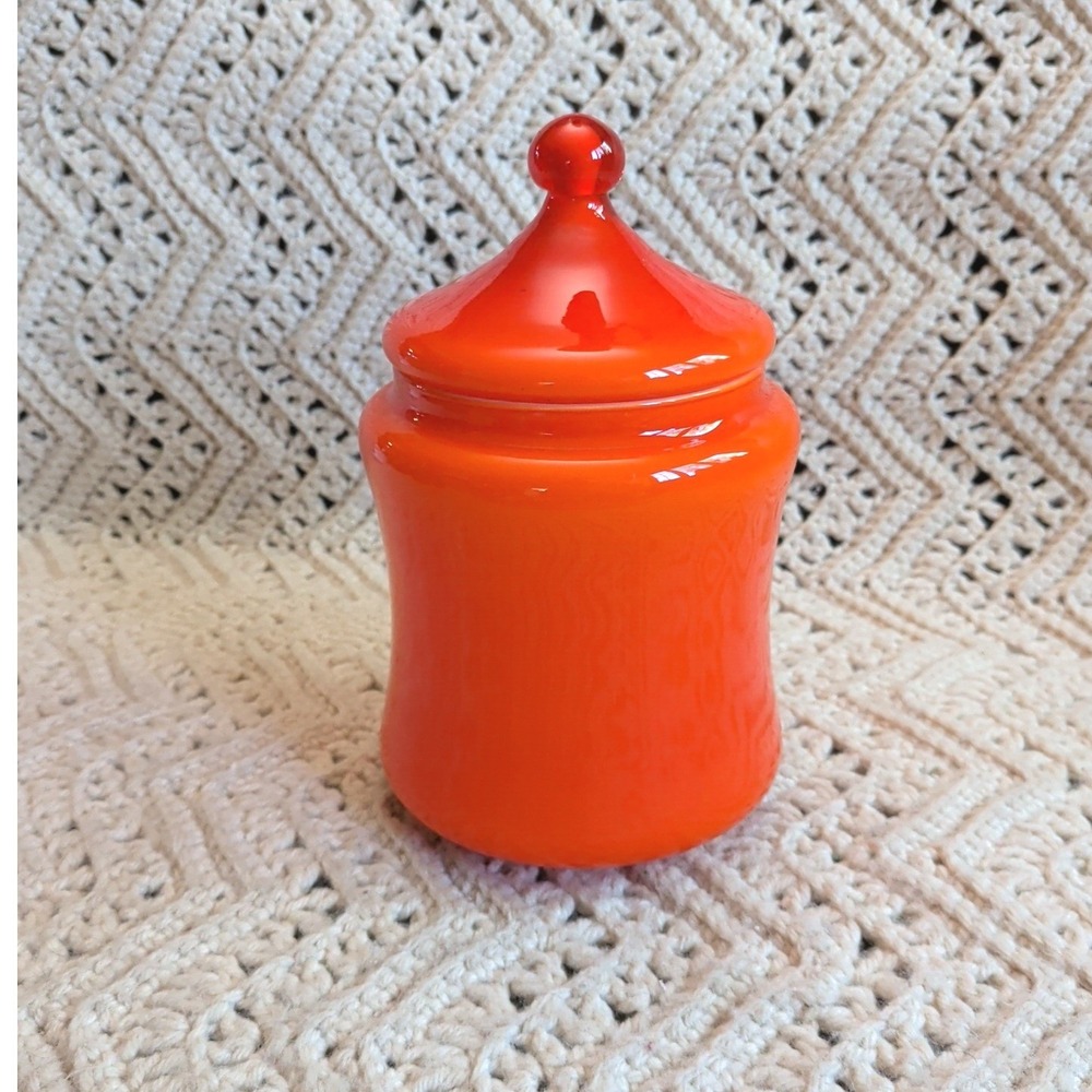 Empoli Orange Cased Glass Circus Tent Jar with Lid Mid Century Italian Art Glass